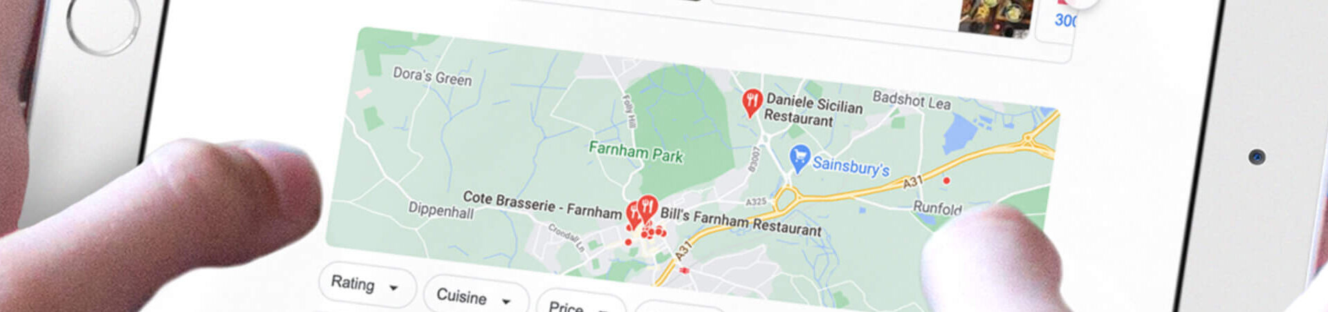 Image of map search results on mobile device.