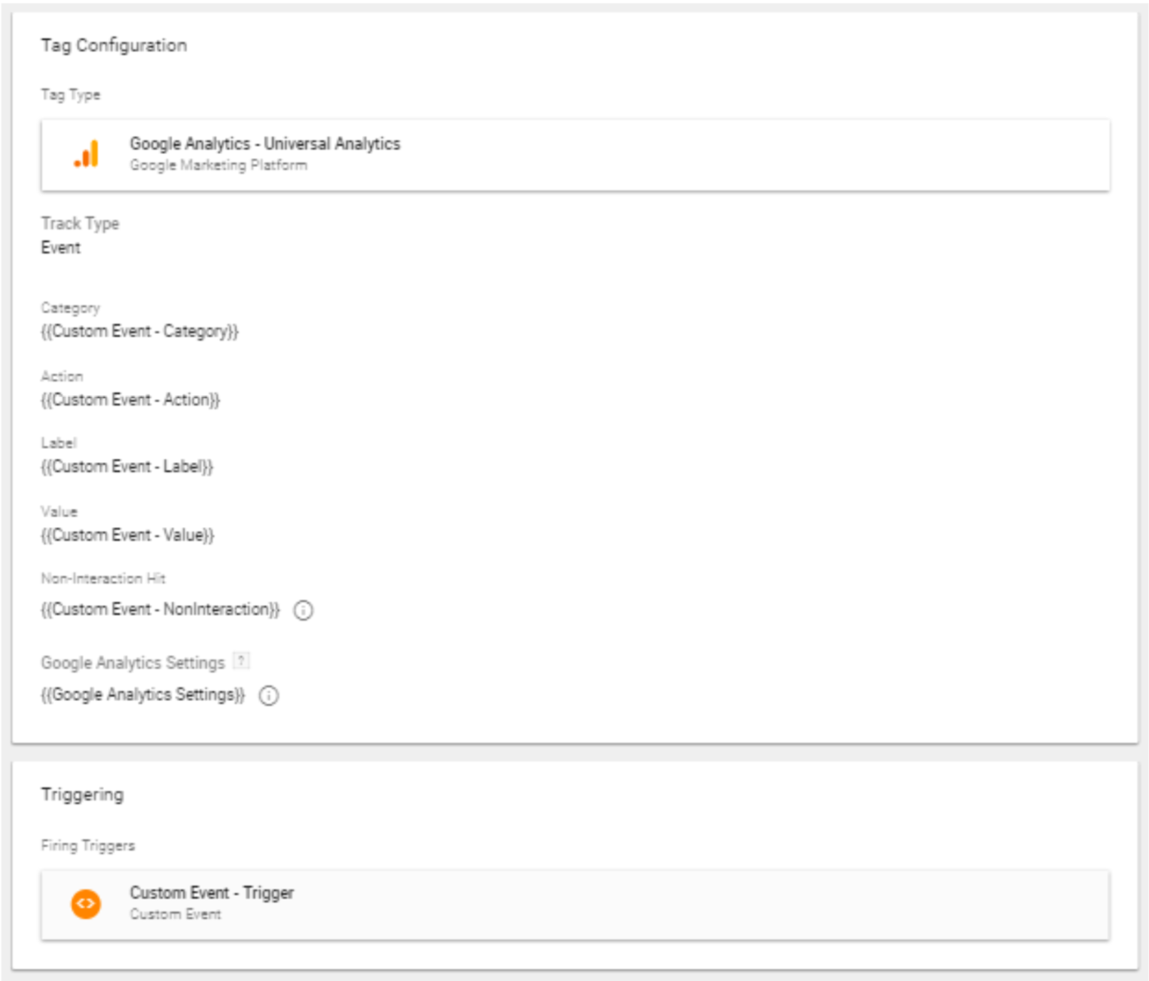 Google Tag Manager Event Tracking Configuration screen