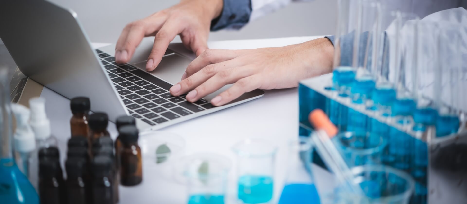 Laptop being used in lab setting.