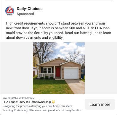 example of a meta scam ad for FHA loans